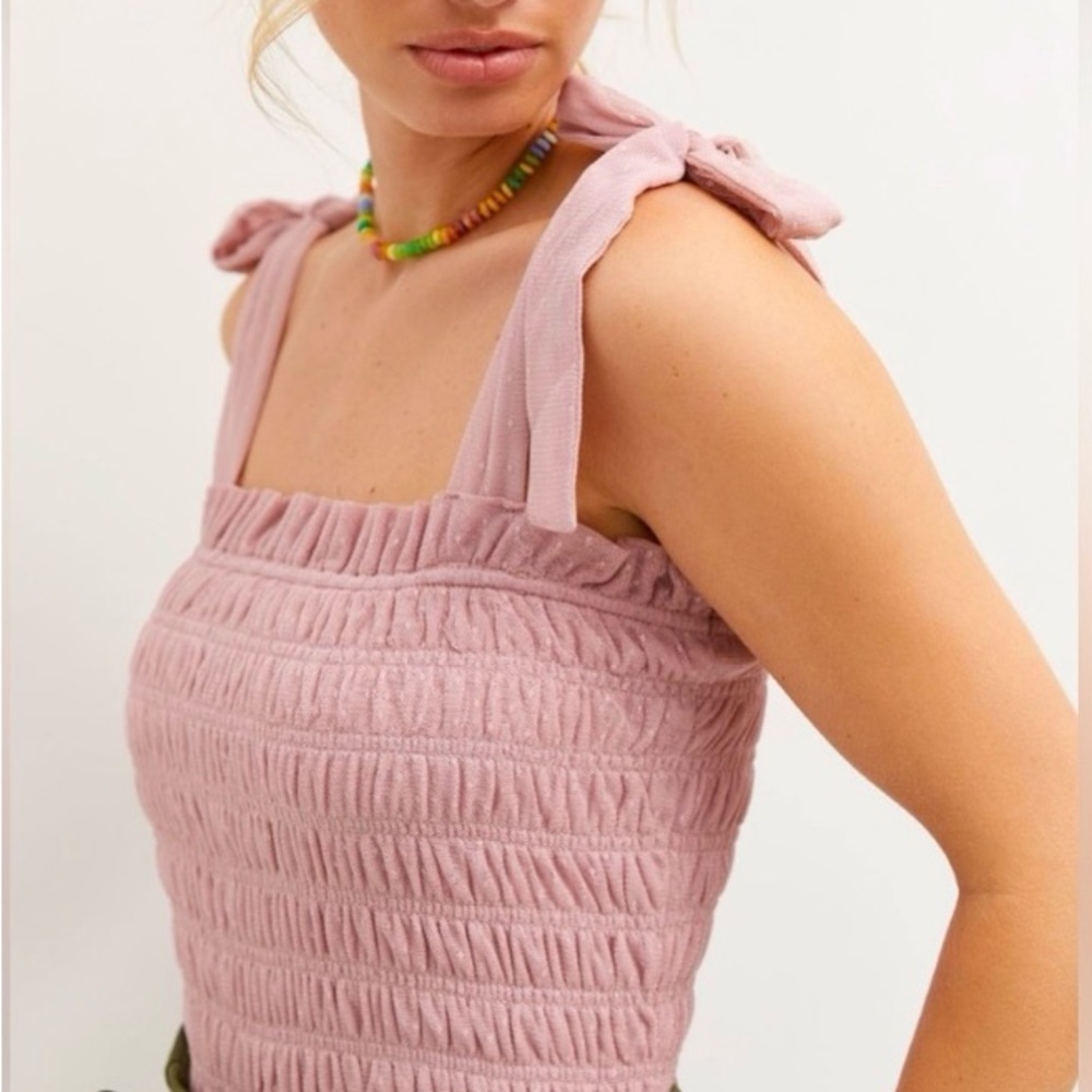 Anthropologie Dusty Pink Smocked Tie Tank